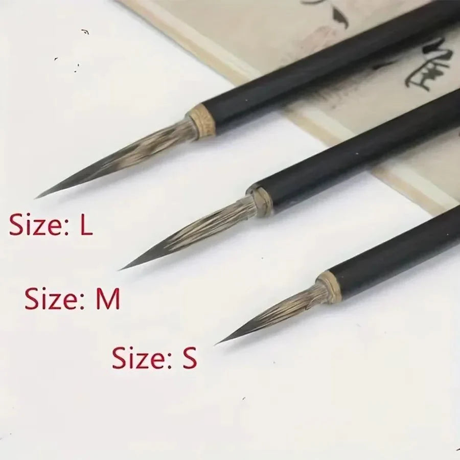 6-Piece Chinese Calligraphy Brush Set | Traditional Weasel, Mouse Whisker, and Stone Badger Hair Painting Pens with Bamboo Handles