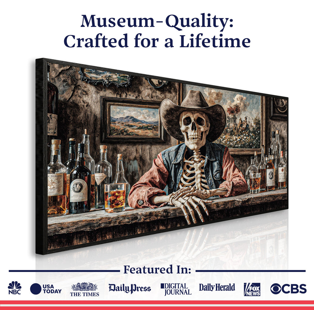 Skeleton Cowboy Barman At Western Saloon Wall Art