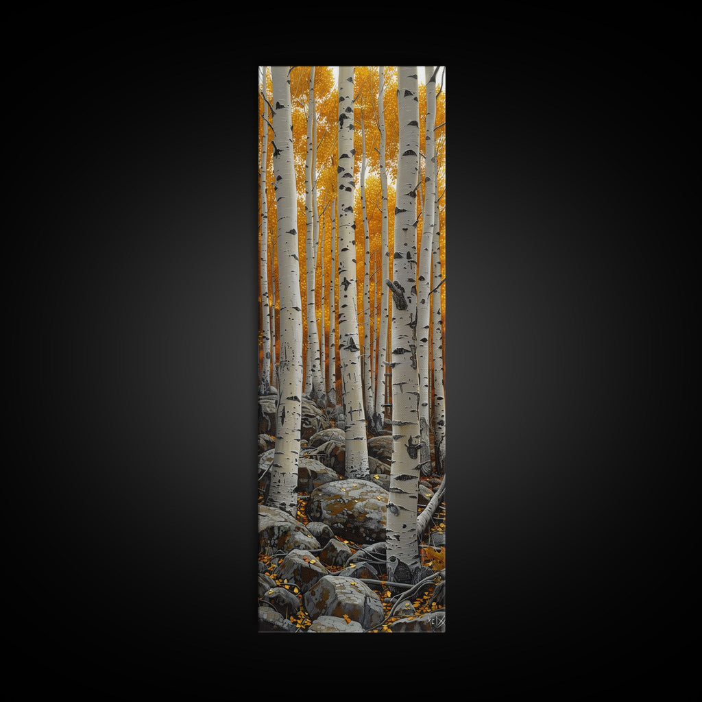 Birch Tree Forest, Framed Canvas Print, Skinny / Tall Wall Art, Living Room Decor, Landscape Painting, Nature Decor